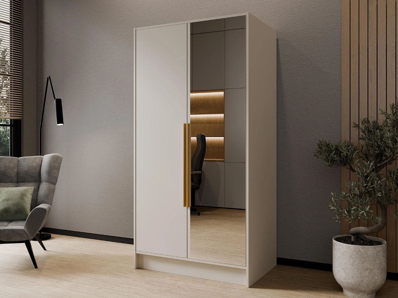 Szafa otwierana z lustrem 100 cm Lucca Kaszmir z złotymi uchwytami