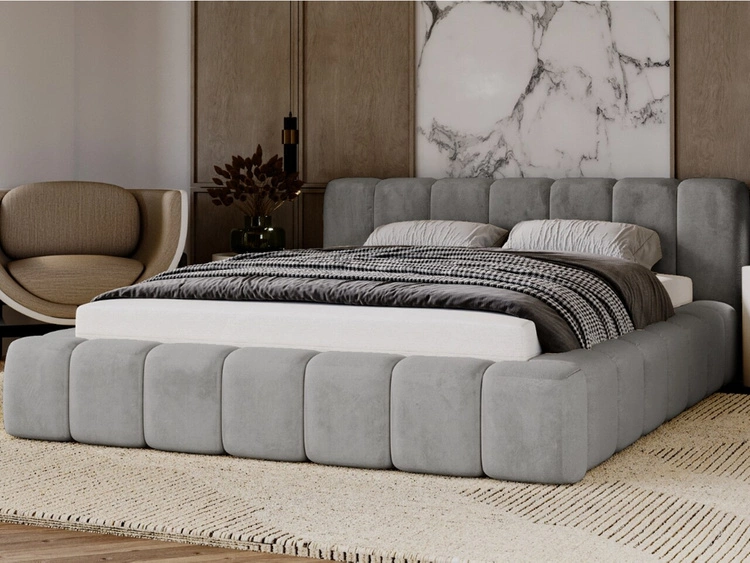 Łóżko tapicerowane z pojemnikiem na pościel 160x200 Ibiza Szare