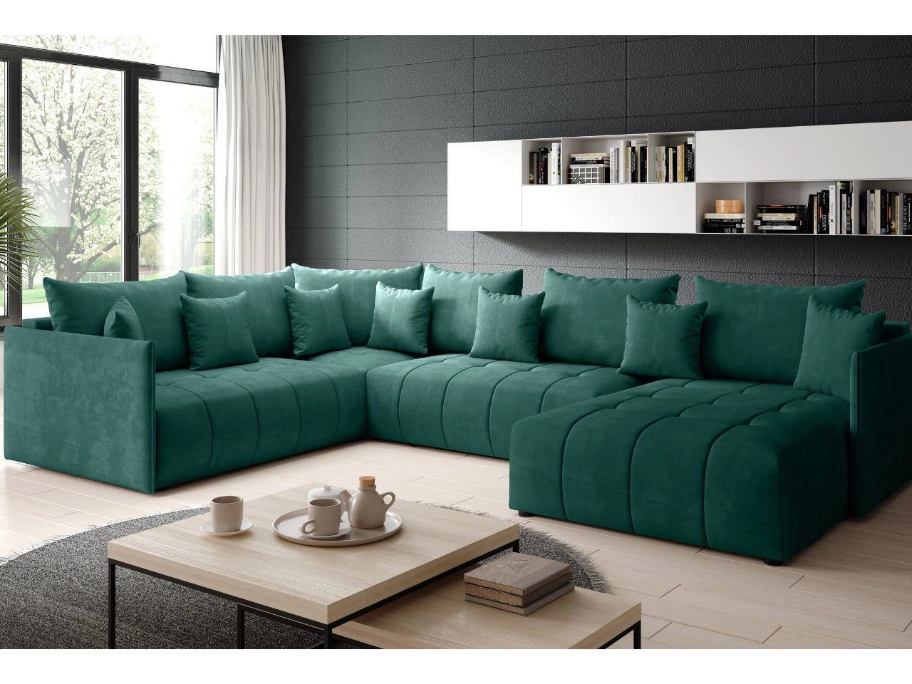 Narożnik U uniwersalny z funkcją spania i pojemnikiem Ardi Bis Zielony