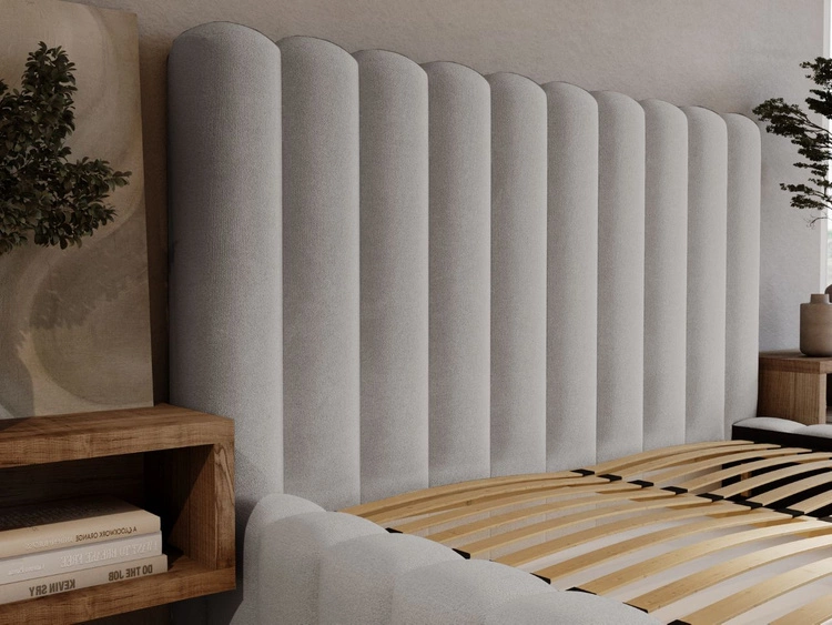 Łóżko tapicerowane z pojemnikiem i stelażem 140x200 cm Rotto Jasnoszare