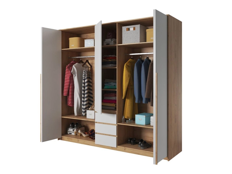 Szafa pięciodrzwiowa z drzwiami uchylnymi Baffi Dąb Craft Złoty, Biała