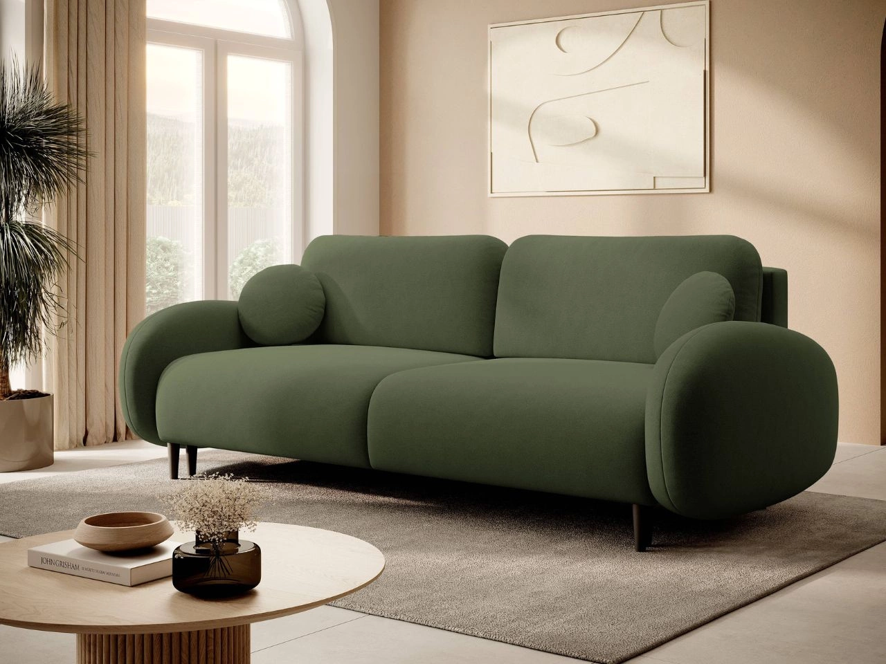 Kanapa z funkcją spania i pojemnikiem na pościel Alta Zielona