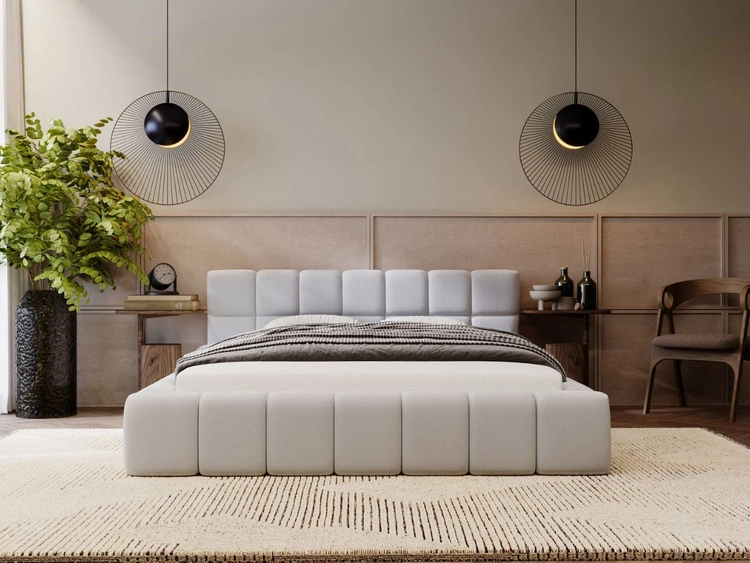 Łóżko tapicerowane z pojemnikiem i stelażem 140x200 Alicante Jasny szary