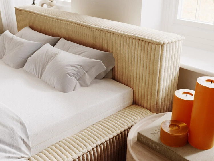 Łóżko tapicerowane z pojemnikiem i stelażem 140x200 Lago Beżowe