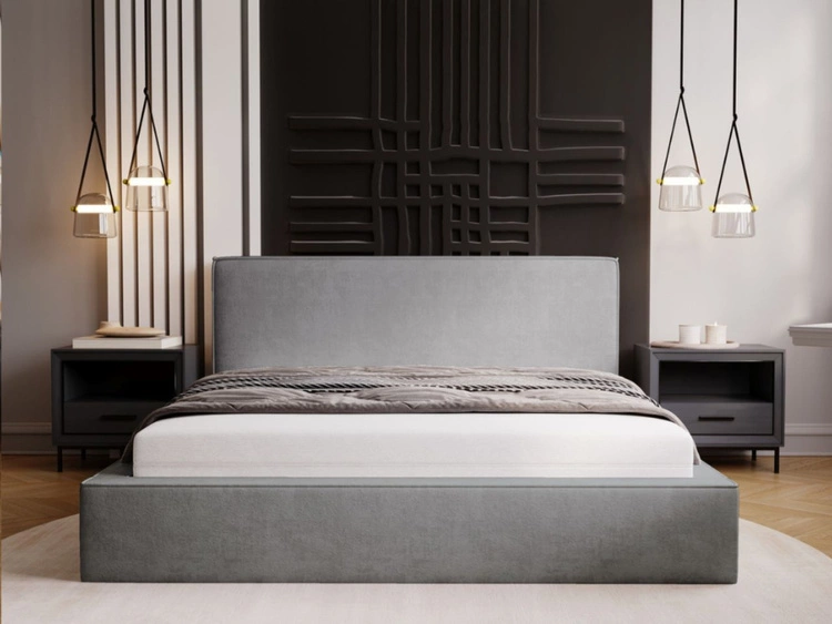 Łóżko tapicerowane z pojemnikiem i stelażem 140x200 Monaco Szare