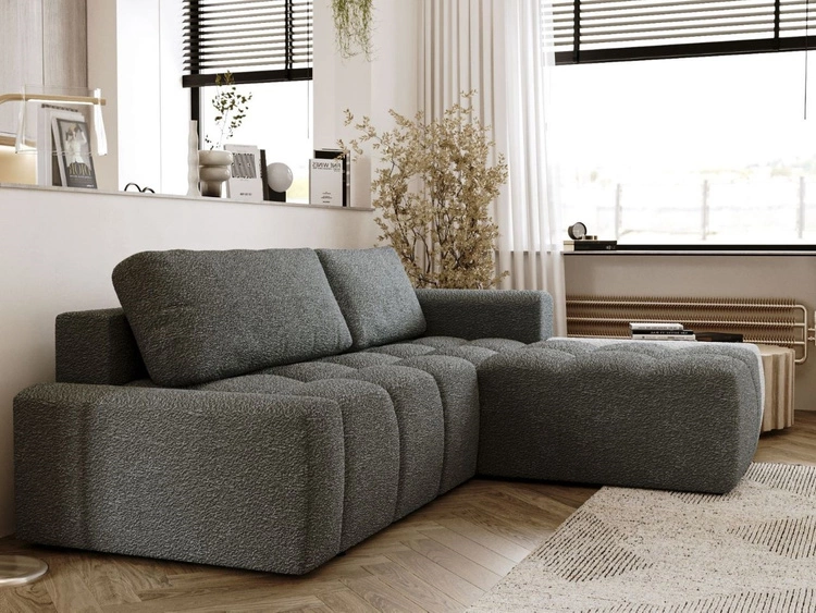 Narożnik L prawy z funkcją spania i pojemnikiem Lana Szary