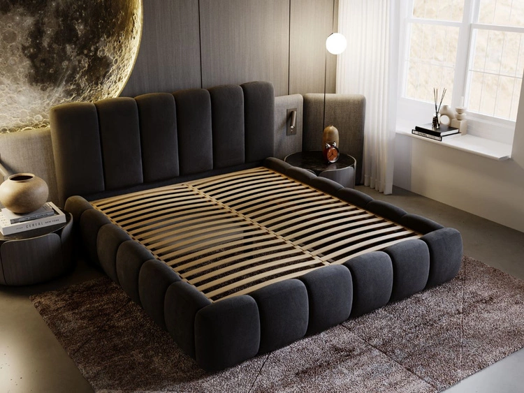 Łóżko tapicerowane bez pojemnika ze stelażem 120x200 Cloud Antracytowe