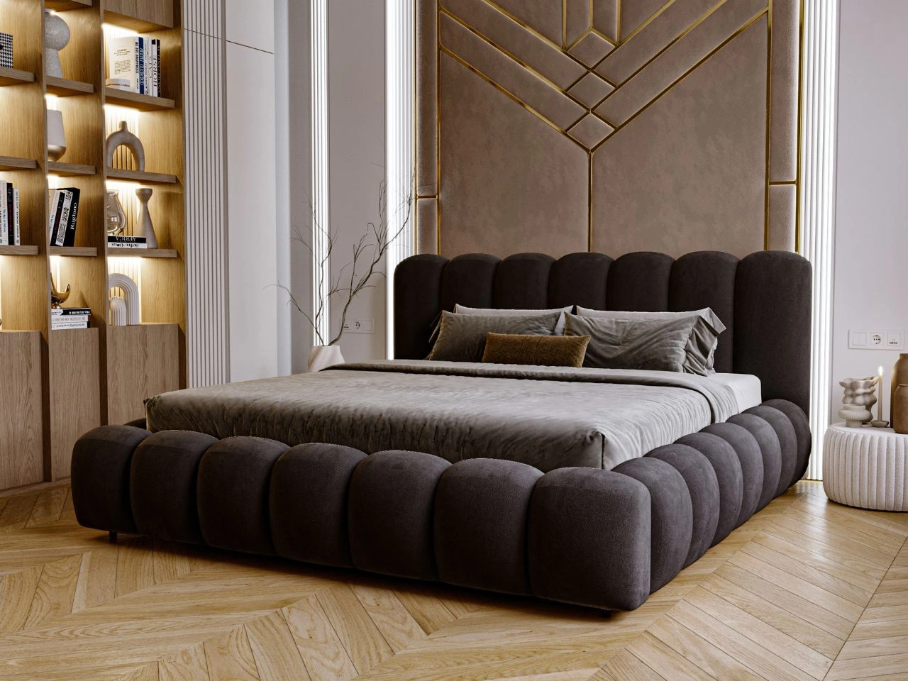 Łóżko tapicerowane z pojemnikiem i stelażem 120x200 Averia Czarny