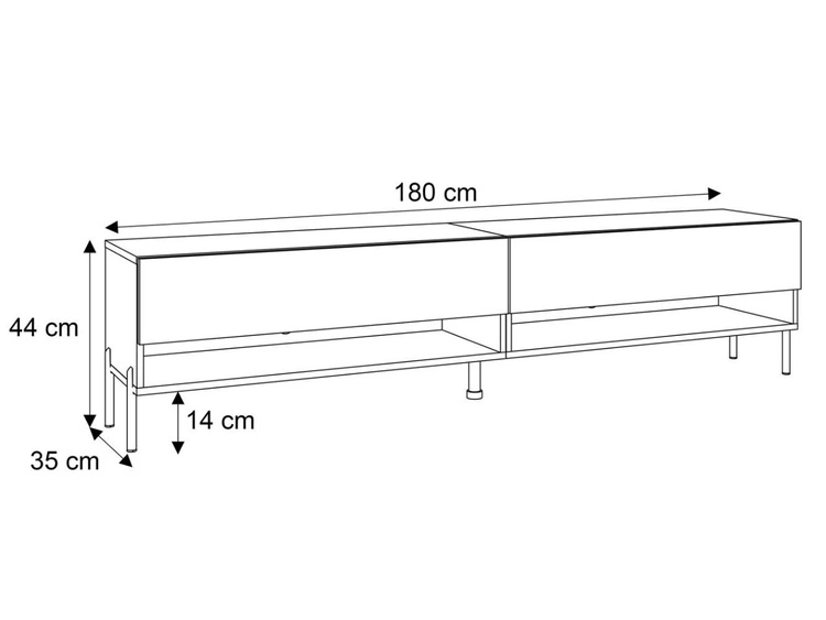 Szafka RTV 180 cm z oświetleniem LED i czarnymi metalowymi nóżkami Aurelie Dąb Artisan