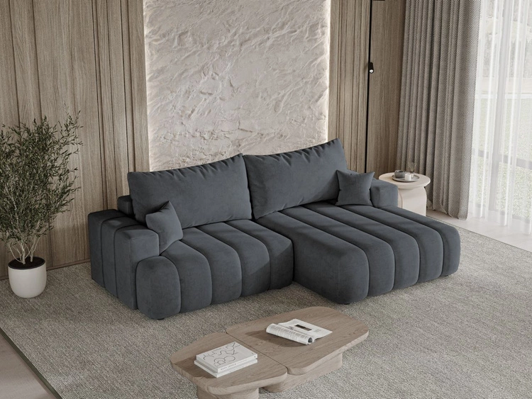 Narożnik L Prawy z funkcją spania i pojemnikiem Caleo Szary