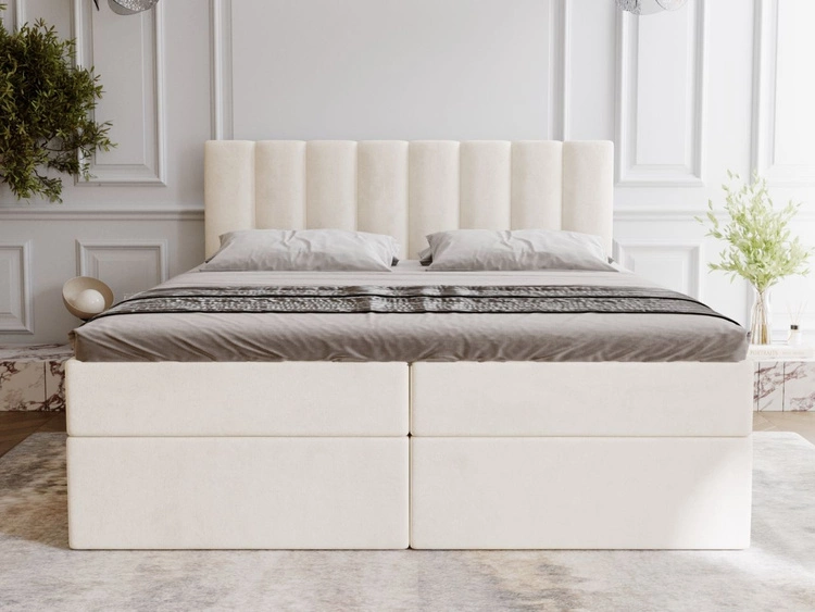 Łóżko kontynentalne z pojemnikiem na pościel 160x200 Mocca Beżowe