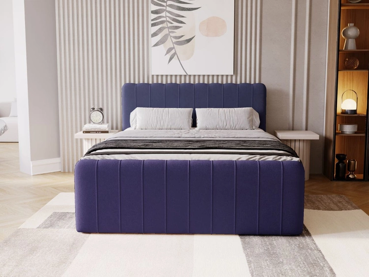 Łóżko kontynentalne z pojemnikiem na pościel 120x200 Osteno Ciemnoniebieskie