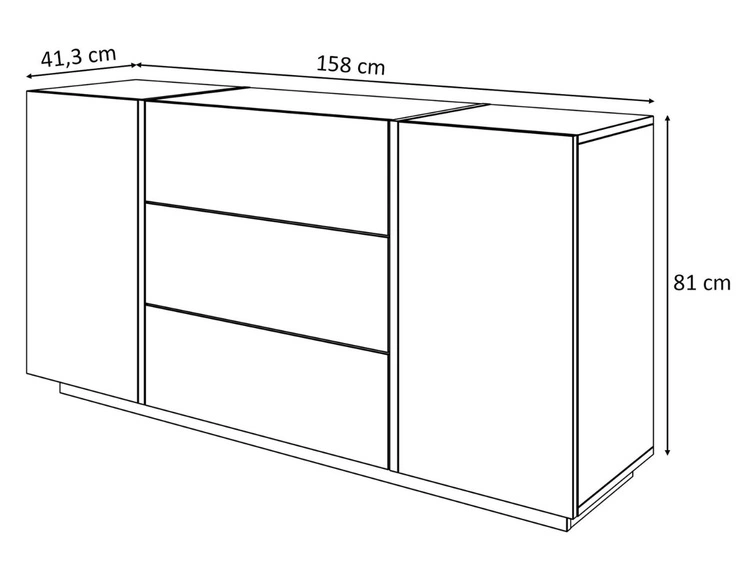 Dwudrzwiowa komoda 158 cm z trzema szufladami Lunelie biały połysk