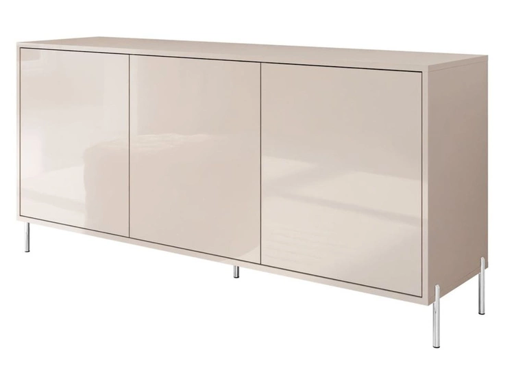 Trzydrzwiowa komoda 154 cm na srebrnych nogach Vivance kaszmir połysk