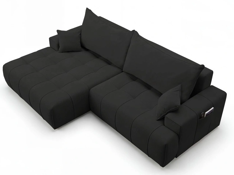 Narożnik L z funkcją spania i pojemnikiem Tulio lewy czarny