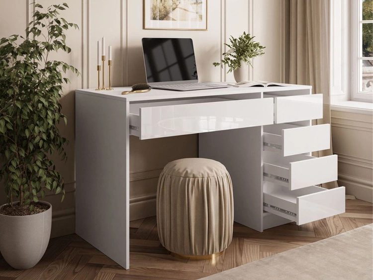 Biurko z pięcioma szufladami Melo biały połysk