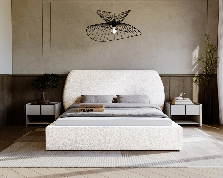 Łóżko tapicerowane z pojemnikiem i stelażem 120x200 cm Blossom Kremowe