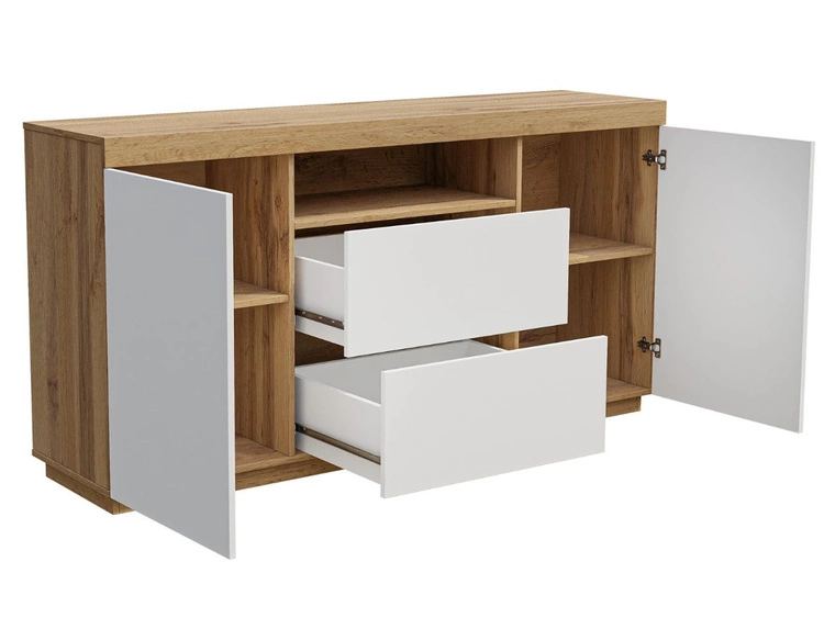 Dwudrzwiowa komoda 164 cm w stylu loft Asumi biały mat i dąb wotan