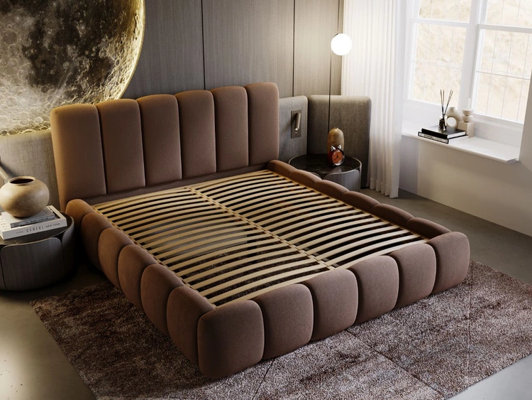 Łóżko tapicerowane bez pojemnika ze stelażem 160x200 Cloud Brązowy