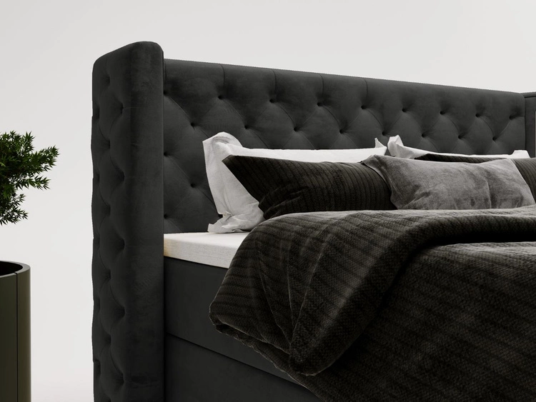 Łóżko kontynentalne z pojemnikiem na pościel 180x200 cm Lion Czarne