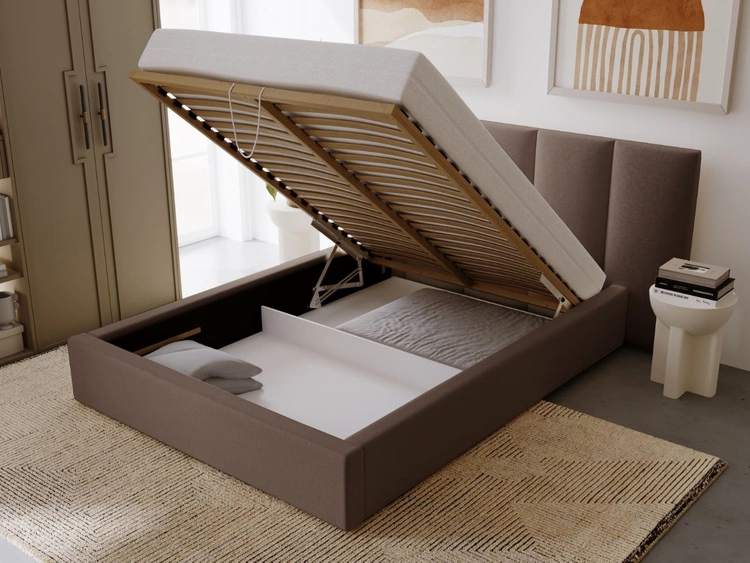 Łóżko tapicerowane z pojemnikiem i stelażem 140x200 cm Lizbona Brązowe