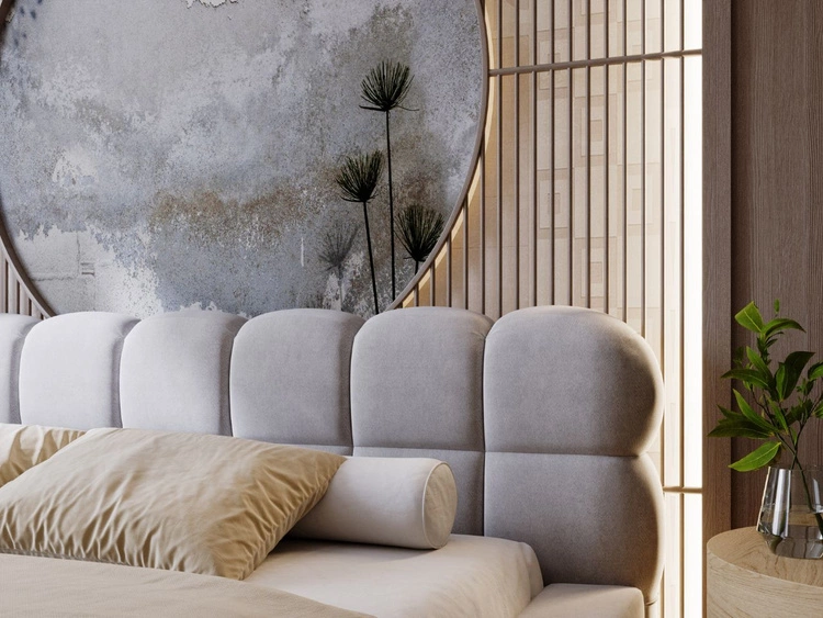 Łóżko tapicerowane z pojemnikiem i stelażem 180x200 Plaza Szare