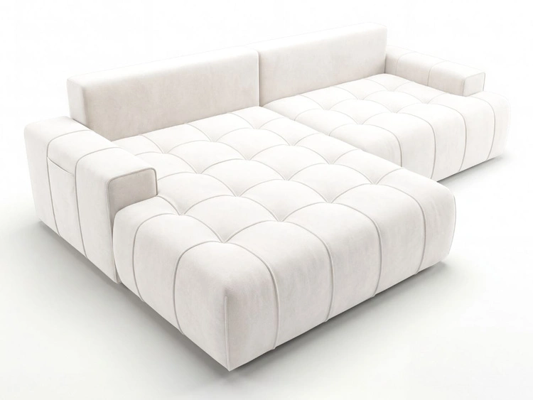 Narożnik L z funkcją spania i pojemnikiem Tulio lewy kremowy