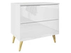 Stolik nocny z szufladami na złotych nogach Nuveo Biały połysk