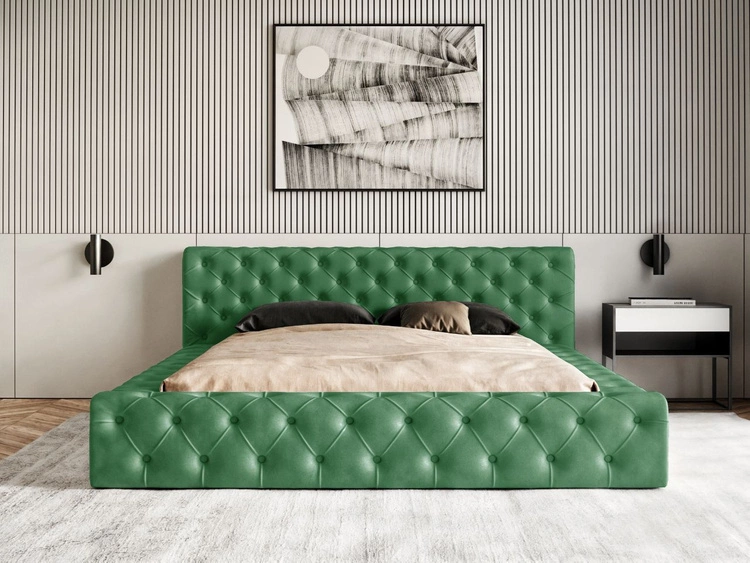 Łóżko tapicerowane z pojemnikiem i stelażem 180x200 cm Palini Zielone