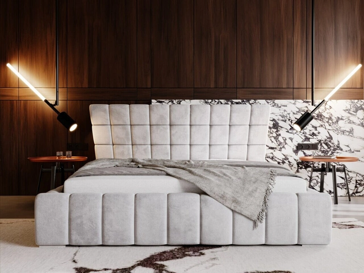 Łóżko tapicerowane z pojemnikiem i stelażem 120x200 cm Paris Jasnoszare