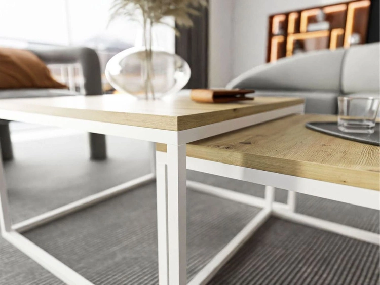 Stolik kawowy na białym stelażu Asumi Dąb Artisan 36x42