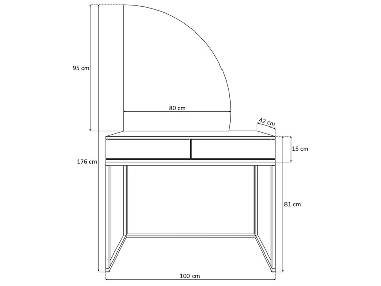 Toaletka kosmetyczna prawostronna z szufladami i oświetleniem LED na złotych nogach Clarette Biały połysk