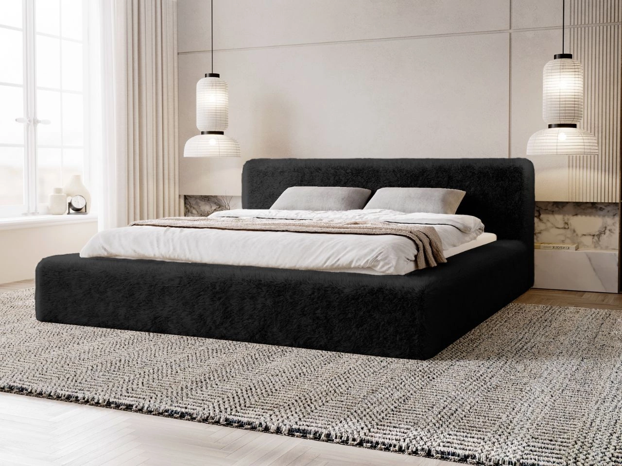 Łóżko tapicerowane z pojemnikiem i stelażem 180x200 cm Enjoy Czarne