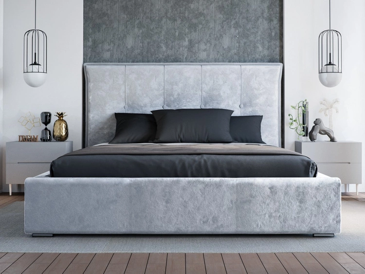 Łóżko tapicerowane z pojemnikiem i stelażem 180x200 Valencia Jasny szary