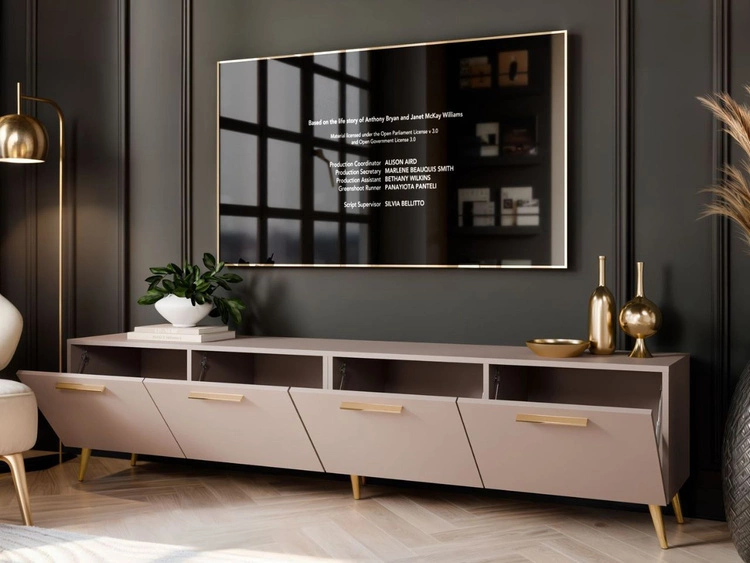 Szafka RTV pod telewizor z drzwiczkami na złotych nóżkach 200 cm Noaé Kaszmir