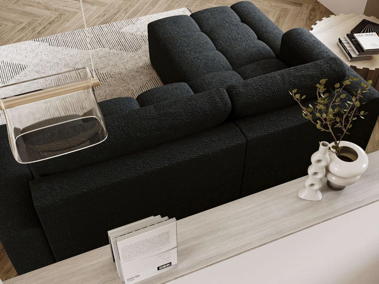 Narożnik L lewy z funkcją spania i pojemnikiem Lana Czarny