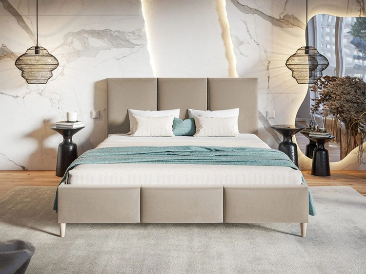 Łóżko tapicerowane ze stelażem 120x200 Trio Beżowe