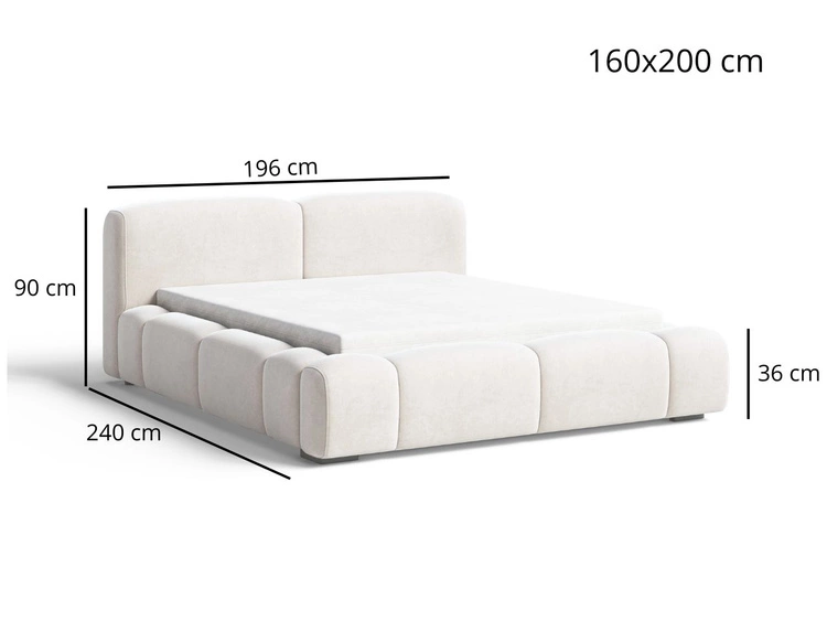 Łóżko tapicerowane z pojemnikiem i stelażem 160x200 Aubi Kremowe