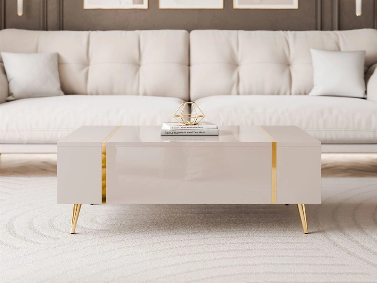 Stolik kawowy na złotych nogach w stylu glamour Lunelie kaszmir połysk