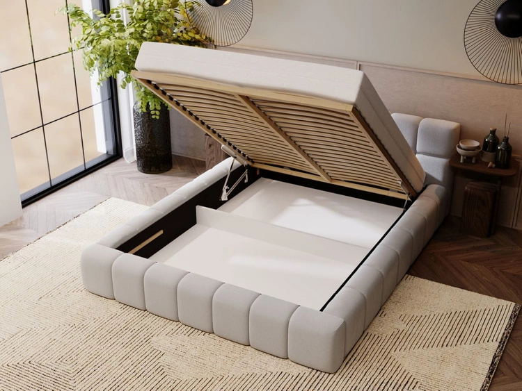 Łóżko tapicerowane z pojemnikiem i stelażem 140x200 Alicante Jasny szary