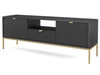 Szafka pod telewizor z szufladami i drzwiczkami Amber czarna na złotych nogach