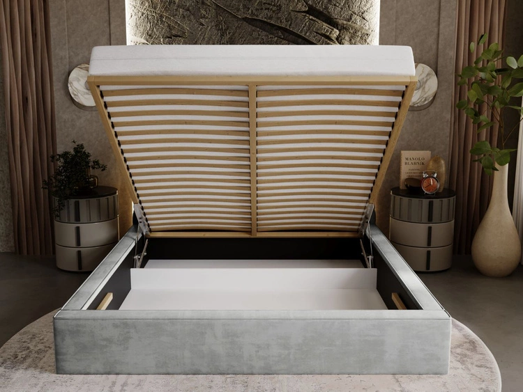 Łóżko tapicerowane z pojemnikiem i stelażem 120x200 Apollo Szare