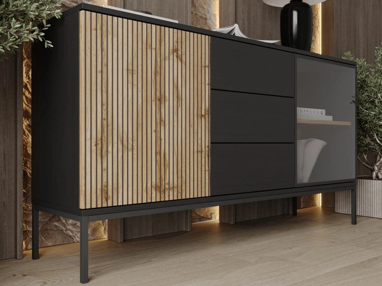 Komoda z drzwiami i szufladami i oświetleniem LED Deo Dąb Wotan