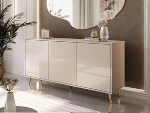 Trzydrzwiowa komoda 154 cm w stylu glamour na złotych nogach Vivance kaszmir połysk