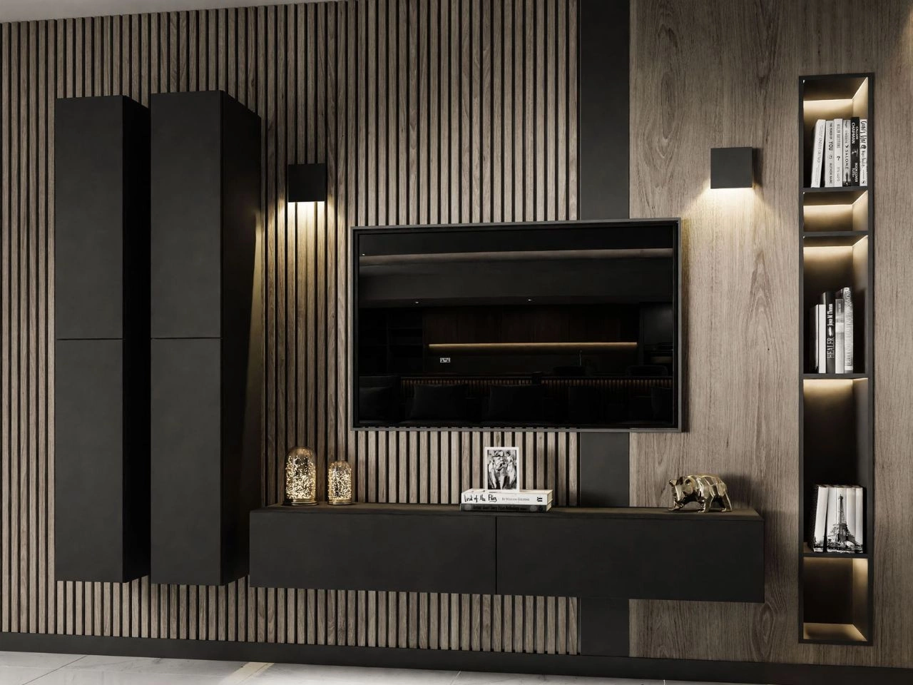 Meblościanka wisząca do salonu Sorelle Czarny mat