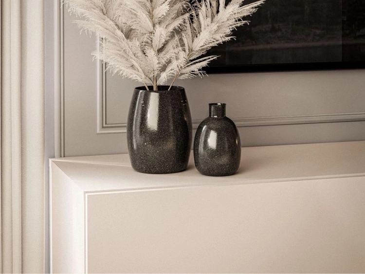 Szafka RTV 90 cm z oświetleniem LED i czarnymi metalowymi nóżkami Aurelie Kaszmir mat