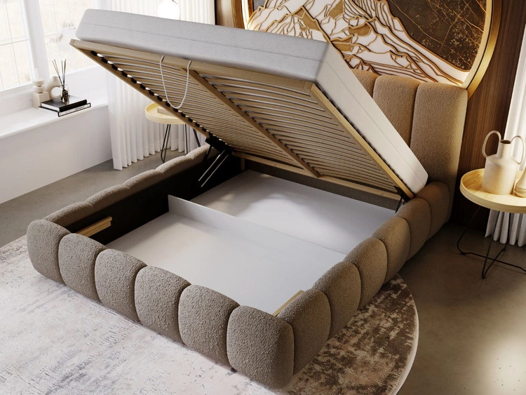 Łóżko tapicerowane z pojemnikiem i stelażem 140x200 Cloud brązowe