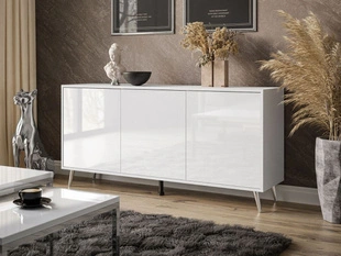 Trzydrzwiowa komoda 154 cm w stylu glamour na srebrnych nogach Vivance biały połysk