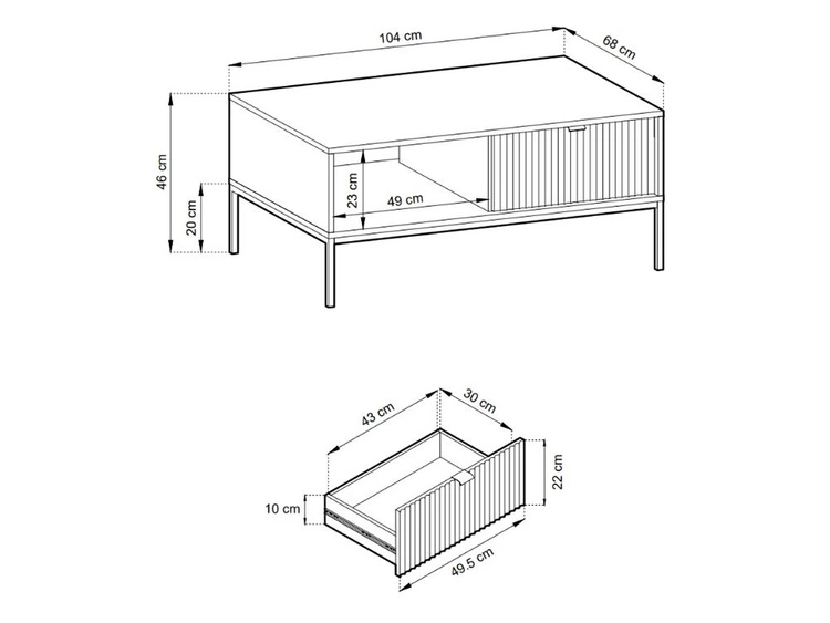 Stolik kawowy z szufladą Amber Kaszmir na czarnych nogach