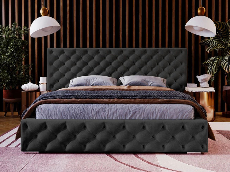 Łóżko tapicerowane z pojemnikiem i stelażem 160x200 cm Madera Czarne